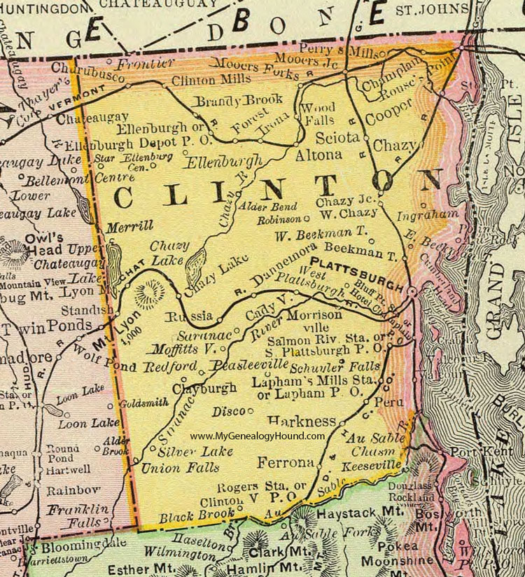Clinton County New York 1897 Map By Rand McNally Plattsburgh NY