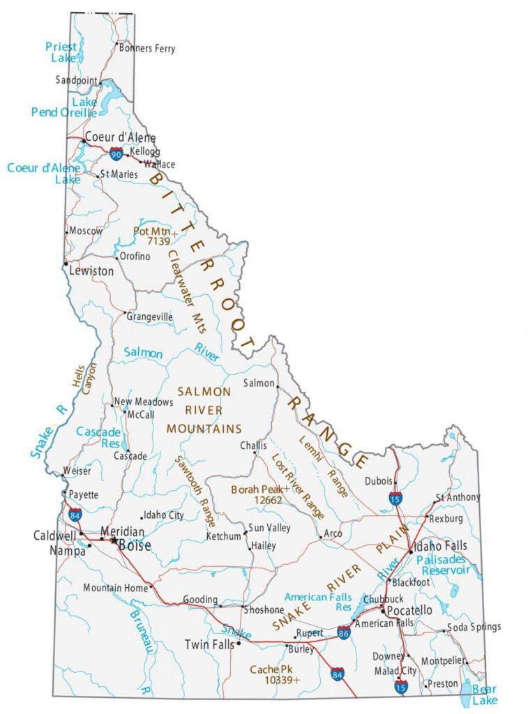 Idaho State Map Places And Landmarks GIS Geography