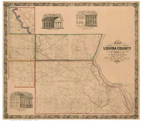Louisa County Iowa 1858 Old Map Reprint Wall Maps Louisa Map