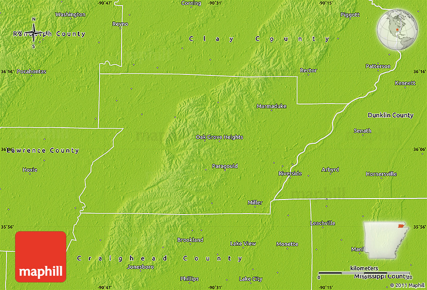 Physical Map Of Greene County