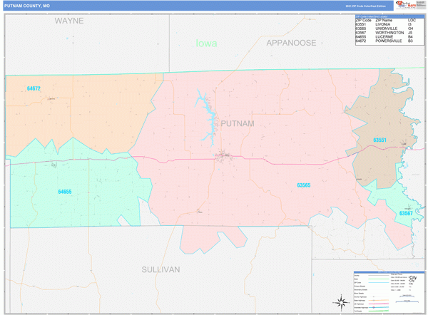 Putnam County MO Wall Map Color Cast Style By MarketMAPS MapSales